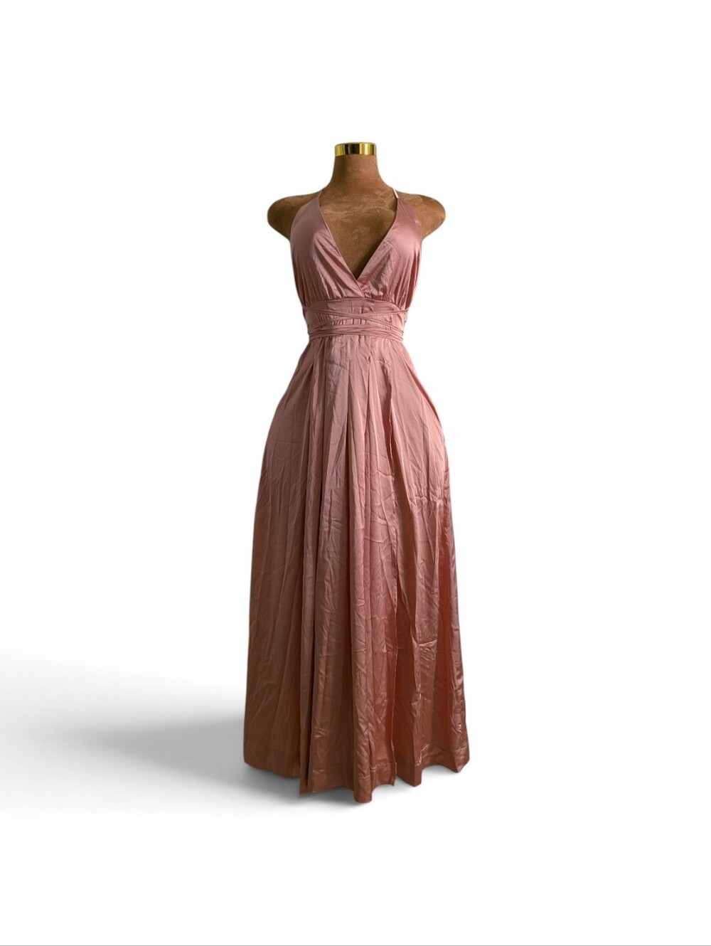 Shein Rose Pink Deep V Strappy Backless Maxi Dress